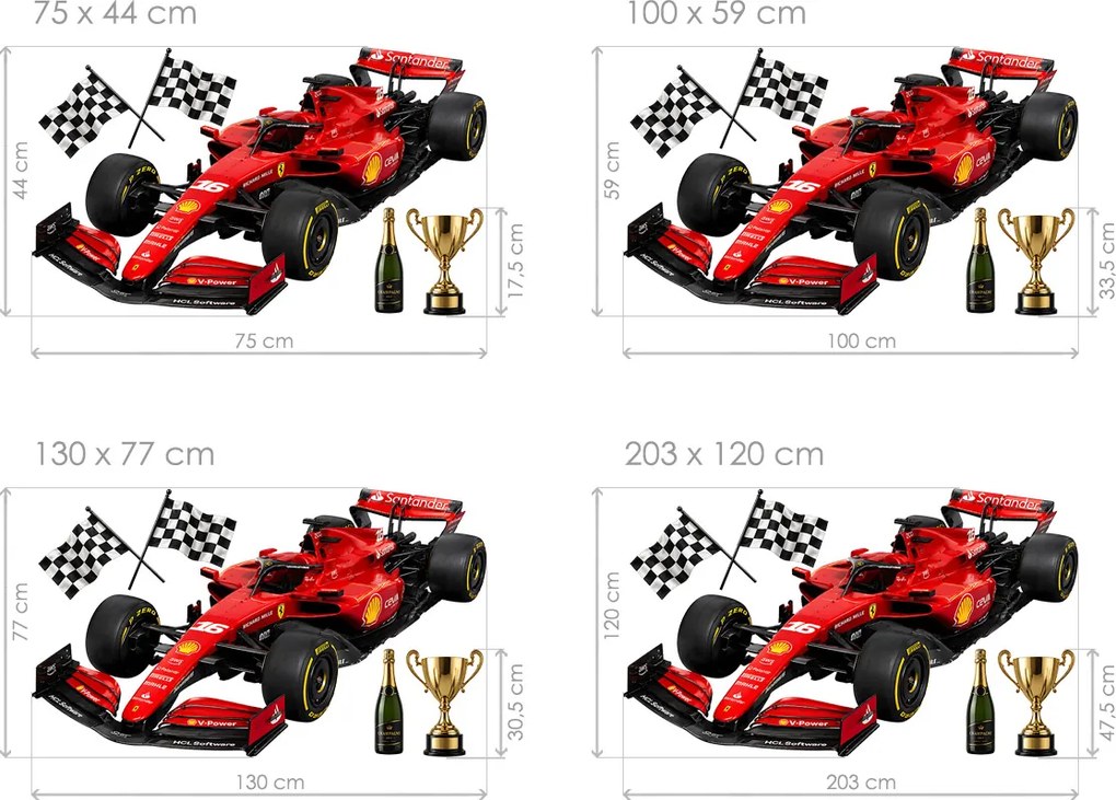 Červená formula F1 textilní prelepiteľná nálepka na stenu hárok 75 x 44 cm
