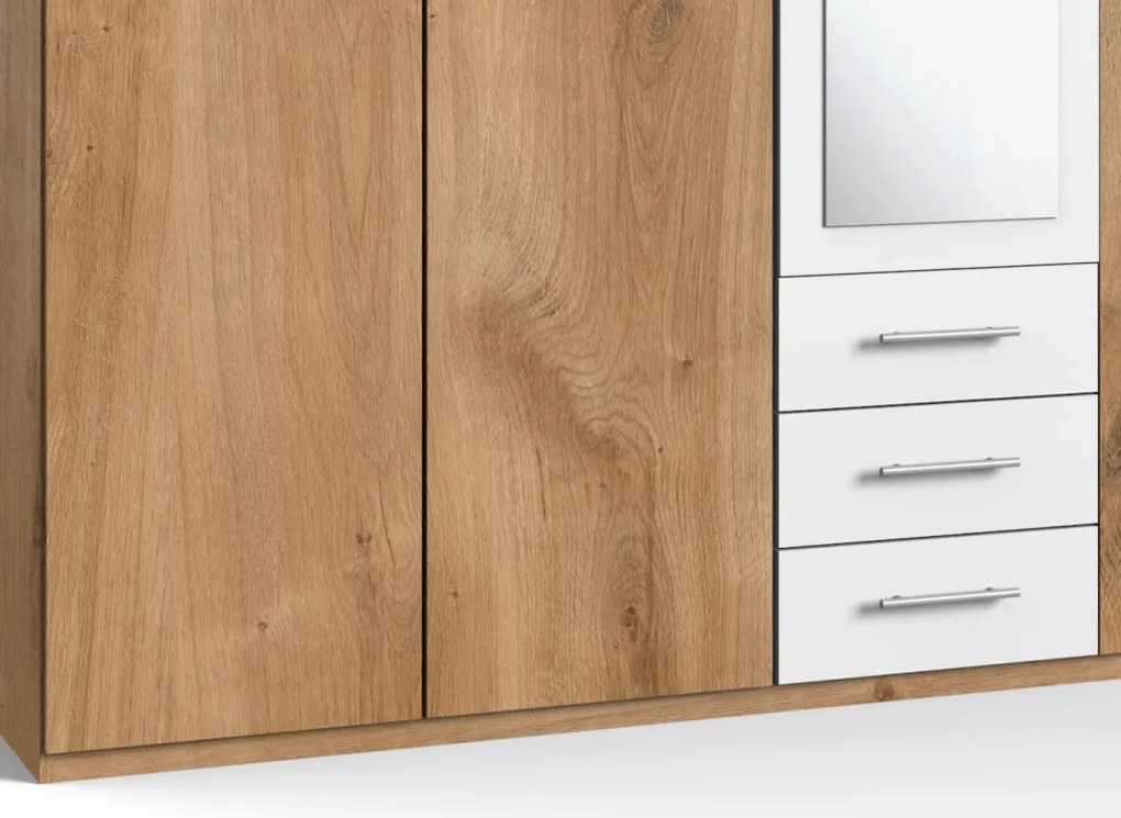 Šatníková skriňa Ben, 225 cm, doskový dub/biela