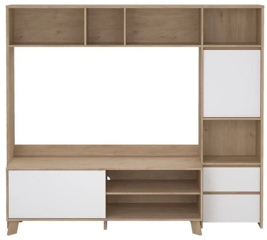 Biela/v prírodnej farbe TV zostava v dekore duba 209x183x48 cm Next – Tvilum