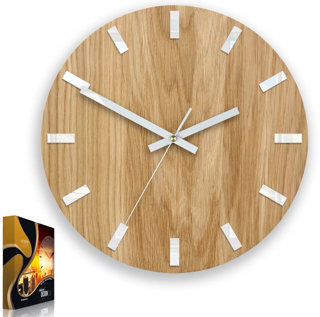 Nástenné hodiny Simple Oak hnedo-biele