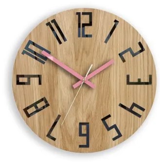 Sammer Dubové nástenné hodiny SLIM- čierna/ružová 33 cm SlimWoodBlackPink