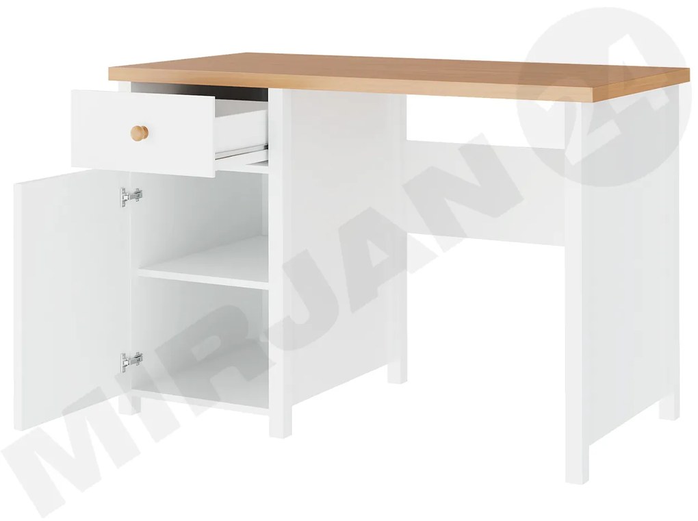 Písací stôl Kos KS-03 + Nadstavec Kos KS-04, Farby: biela / dub nash