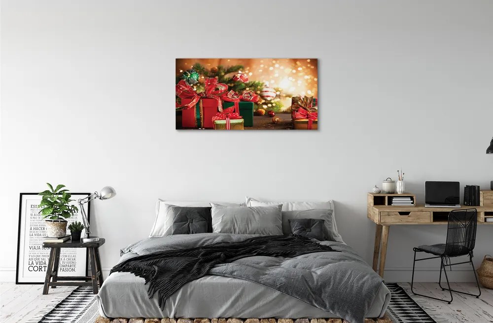 Obraz na plátne Darčeky vianočné ozdoby svetla 125x50 cm