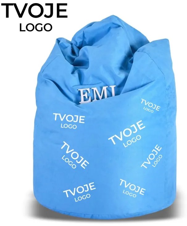 Sedací vak hruška semišová modrá s vlastným logom EMI