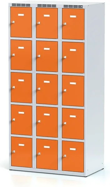 Alfa 3 Šatníková skrinka S6 s úložnými boxami, 15 boxov, 1800 x 900 x 500 mm, otočný zámok, oranžové dvere