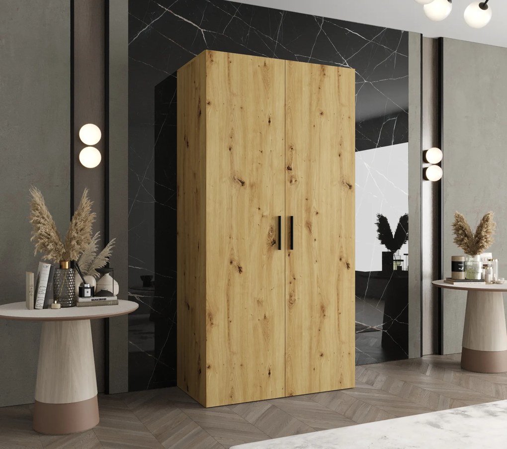 Šatníková skriňa 100 cm Borry 1 (dub artisan + čierna). Akcia -21%. Vlastná spoľahlivá doprava až k Vám domov. 1125745