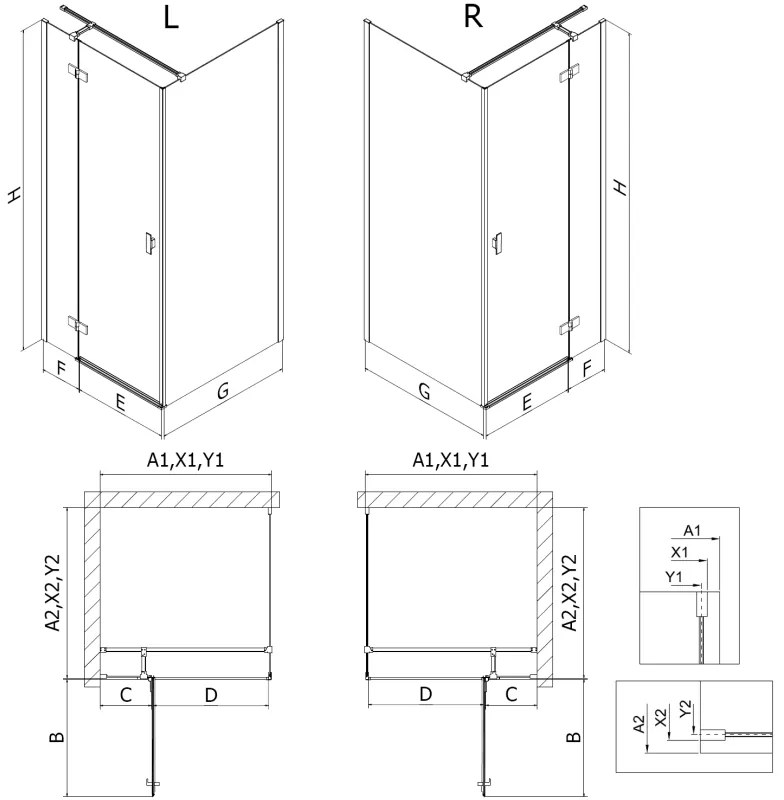 Mexen Mist H T, sprchový kút s výklopnými dverami pravý 70 x 95 cm, číre sklo, čierny profil, 8A5T-070-095-70-00-P
