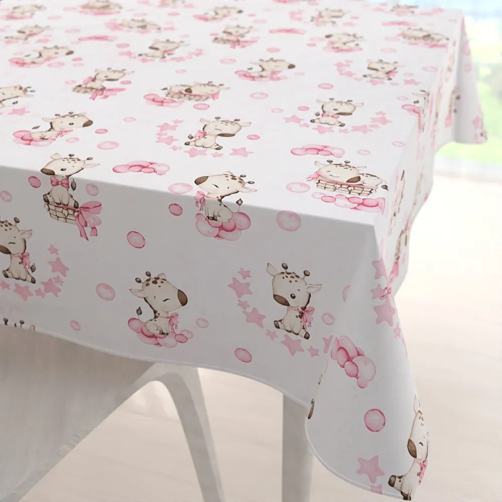 Biante Detský bavlnený štvorcový obrus Sandra SA-438 Ružové žirafy na bielom 80x80 cm