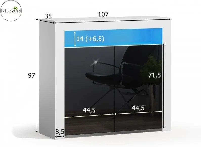 MILA 2D LED skrinka čierna / šedá lesk, obývacia izba