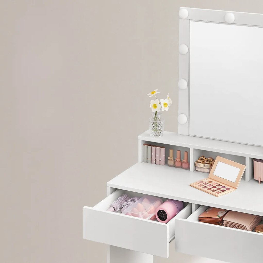 Toaletný stolík VANESA s osvetlením, 80x40x145cm, biela Jurhan