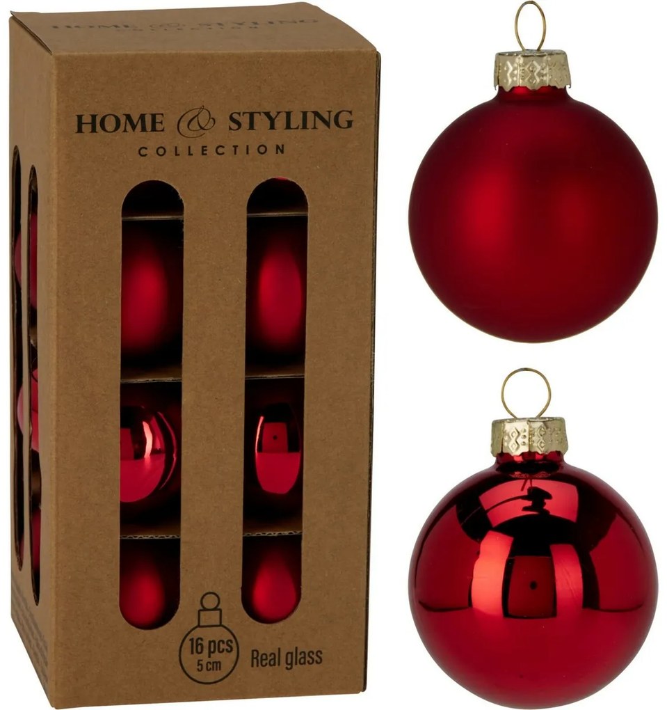 Set 16 vianočných ozdôb Crystal Harmony, červená, pr. 5 cm, sklo