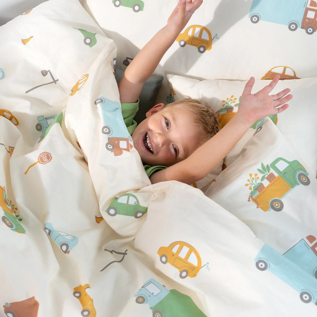 Goldea detské bavlnené obliečky - svet autíčok 150 x 200 a 50 x 60 cm