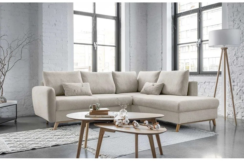 Béžová rozkladacia rohová pohovka Miuform Scandic Lagom L, pravý roh