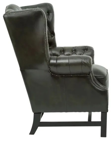 furniture-nabytek.cz - Masívne kreslo Chesterfield Kingsfield ušák z pravej kože, zelené – 89×79×104 cm