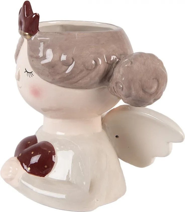 Béžový keramický obal na kvetináč anjel - 17*14*17 cm