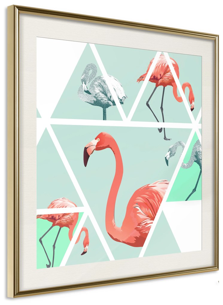 Artgeist Plagát - Geometric Flamingos - Square [Poster] Veľkosť: 20x20, Verzia: Zlatý rám