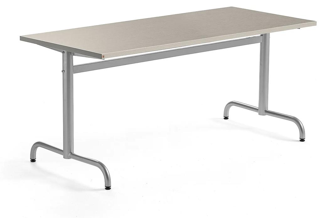 Stôl PLURAL, 1600x700x720 mm, linoleum - šedá, strieborná