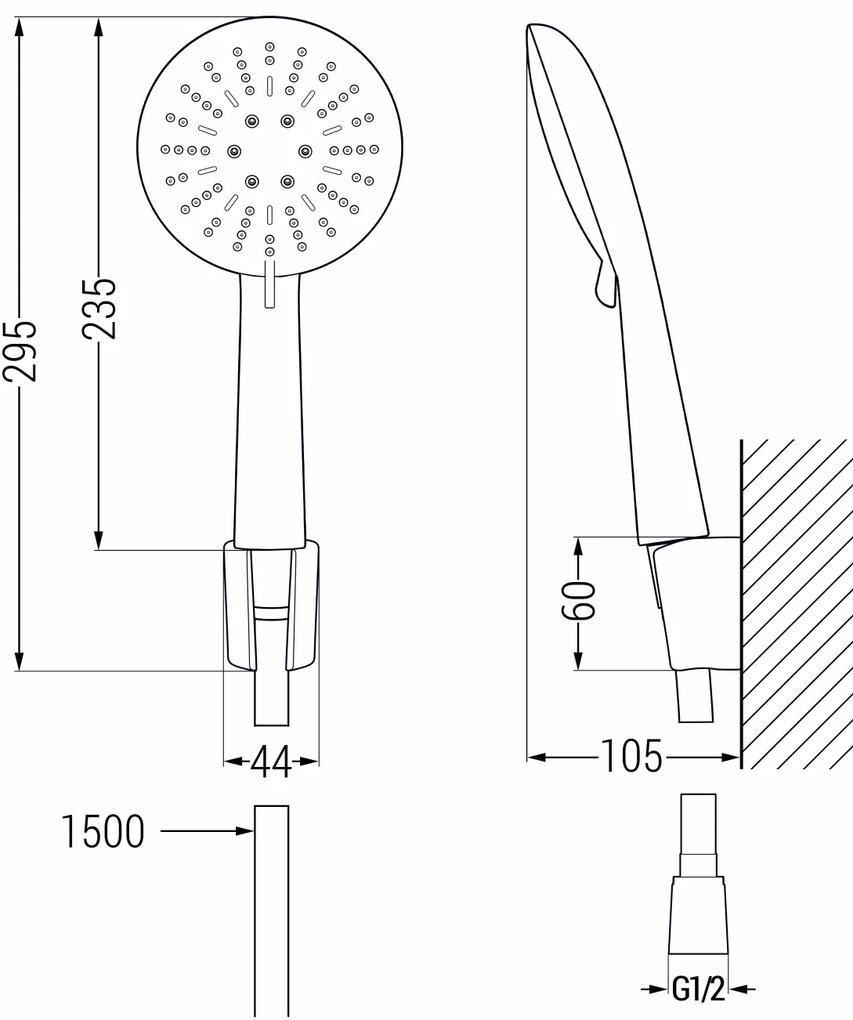 Mexen príslušenstvo - 1-bodový ručný sprchový set R-67, chróm/biela, 785675052-00