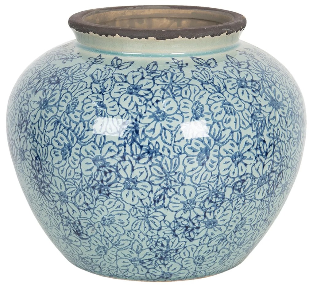 Vintage váza z keramiky s kvietkami Bleues - Ø 20 * 16 cm