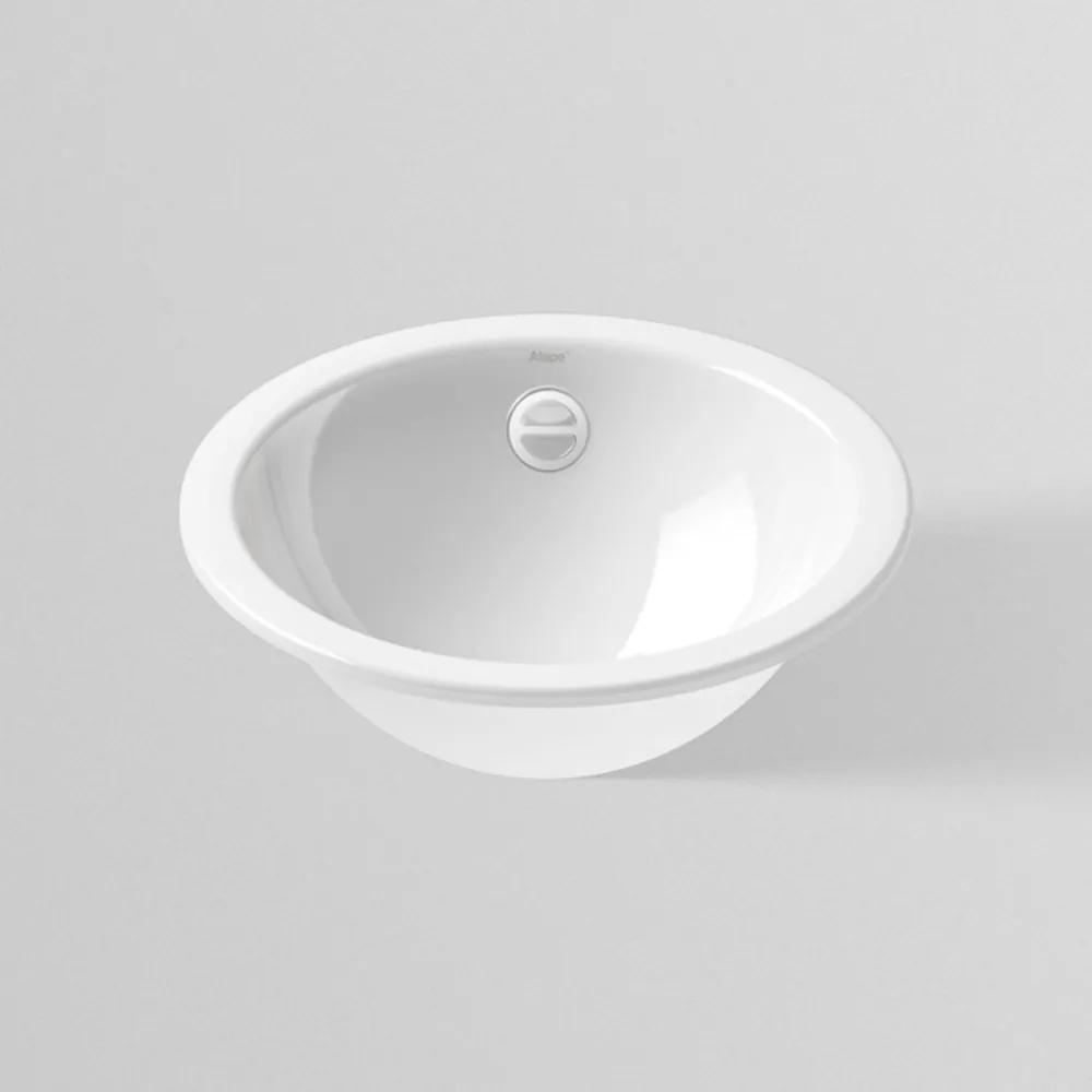 ALAPE EB.K325 okrúhle zápustné umývadlo bez otvoru, s prepadom, priemer 325 mm, biela alpská, s povrchom ProShield, 2000200000