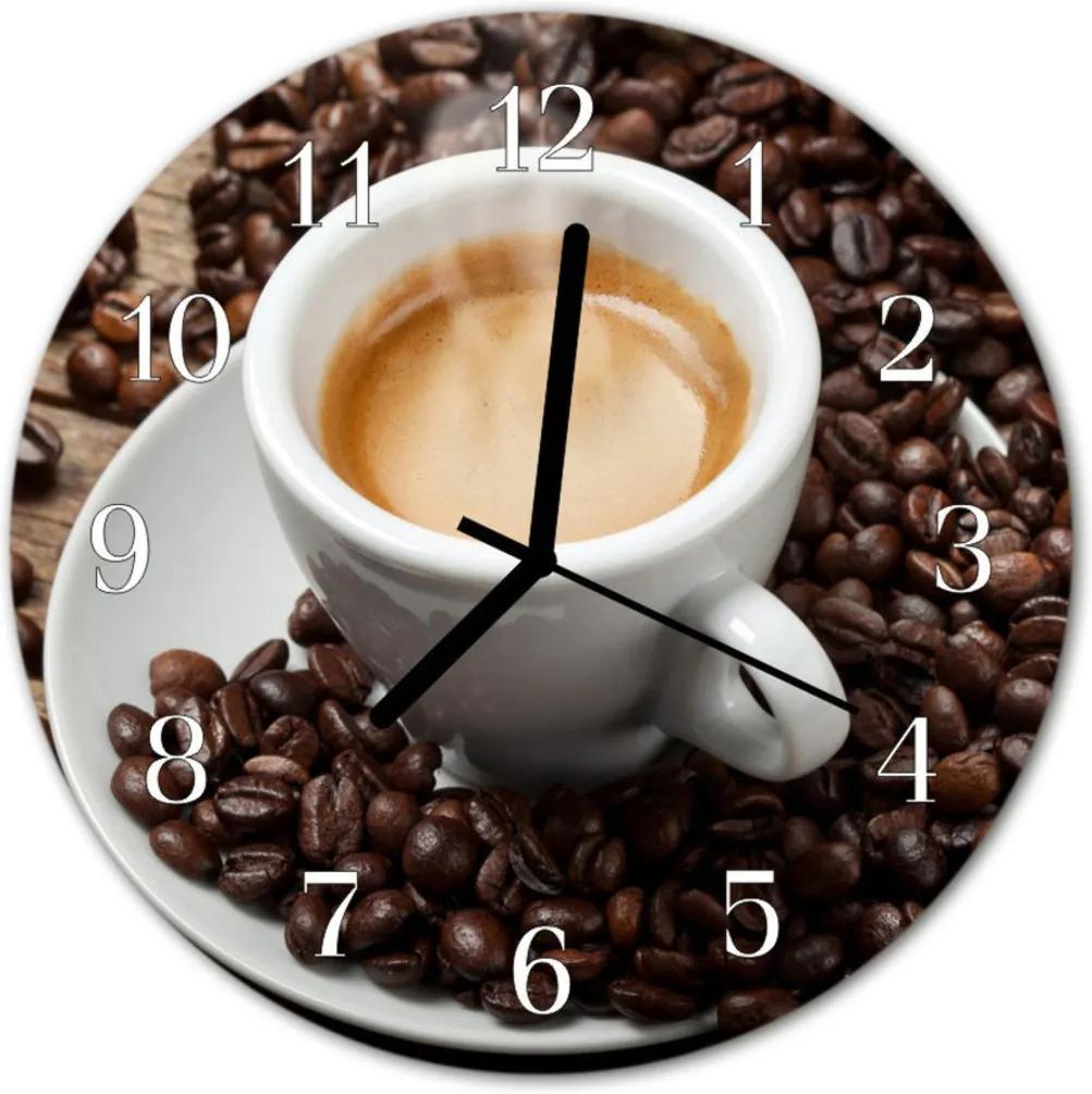 Sklenené hodiny okrúhle  kávový hrnček