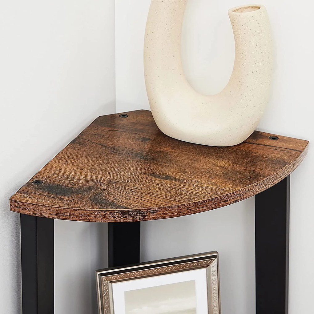 Rohový regál so 4 policami, polica na knihy, rustikálny hnedý