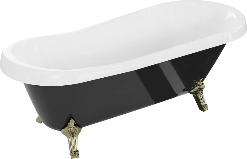 Mexen Retro voľne stojaca vaňa 170 x 75 cm, biela/čierna, zlaté nožičky