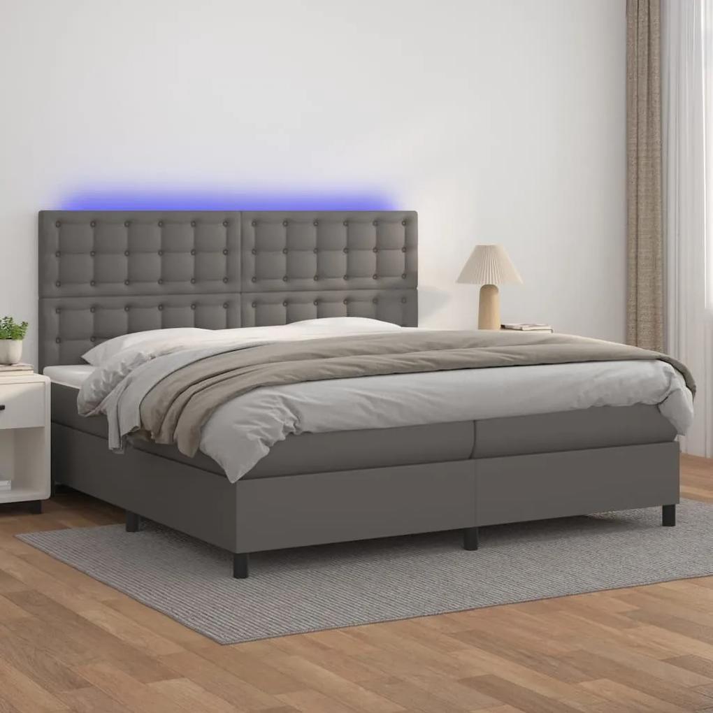 Boxspring posteľ s matracom a LED sivá 200x200 cm umelá koža 3135967