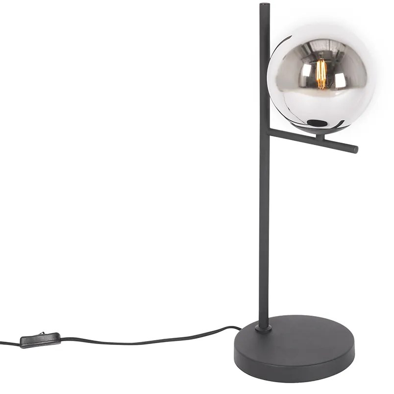 Art Deco stolná lampa čierna a dymové sklo - Flore