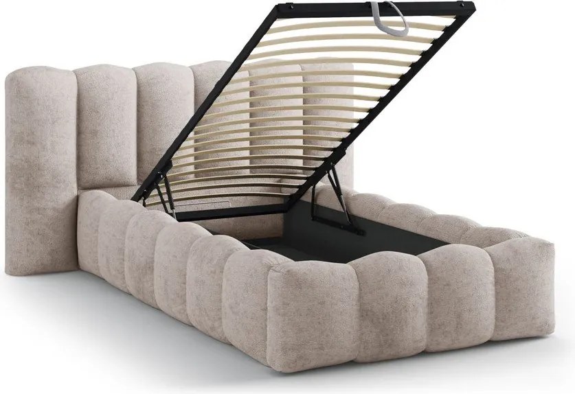 Svetlohnedá čalúnená jednolôžková posteľ s úložným priestorom s roštom 90x200 cm Lupine – Micadoni