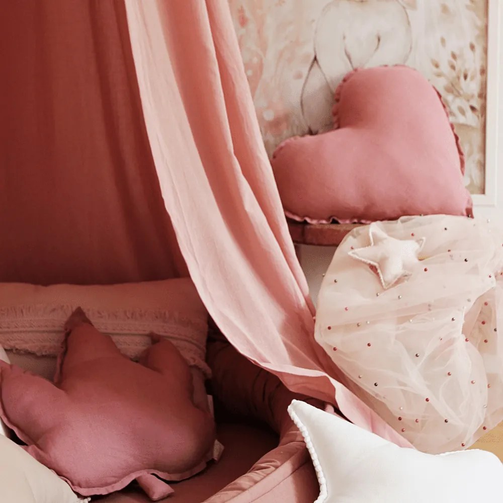 Ľanový vankúš srdca sýto ružová 44cm