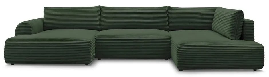Tmavozelená menčestrová rozkladacia rohová pohovka (ľavý roh/do "U") Lucien – Bobochic Paris