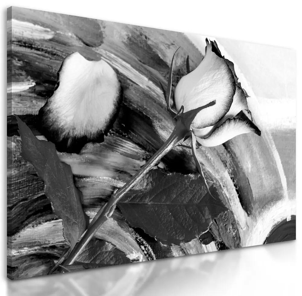 Obraz ruža v čiernobielom prevedení