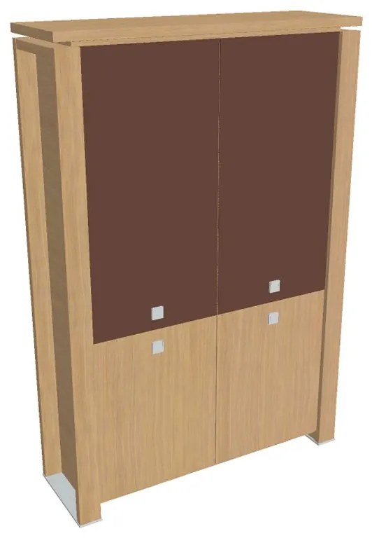 Vysoká skriňa Verno+ 140 x 46 x 210 cm, kombinované dvere, dub svetlý / hnedá