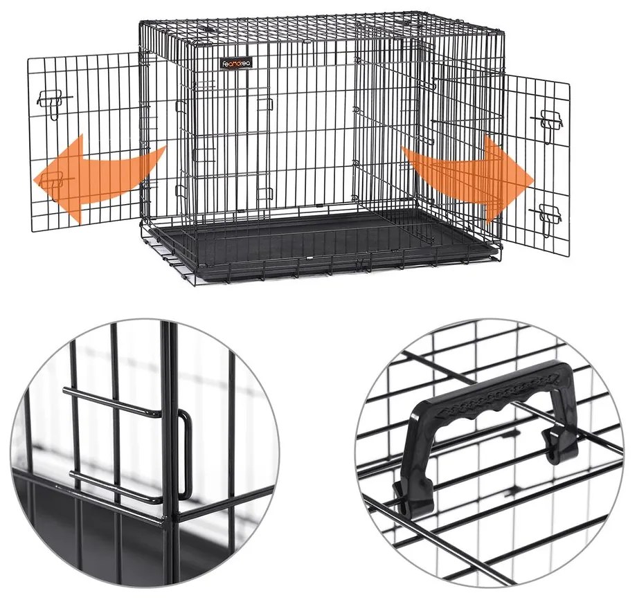 FEANDREA Klietka pre psa FEANDREA, prepravka pre psa s 2 dvierkami, 122 x 74,5 x 80,5 cm, čierna PPD48BK