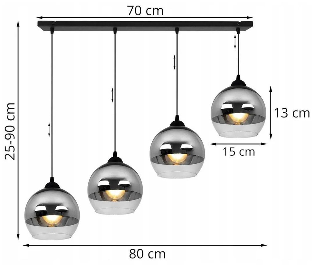 Závesné svietidlo BERGEN, 4x chrómové/transparentné sklenené tienidlo (fi 15cm)