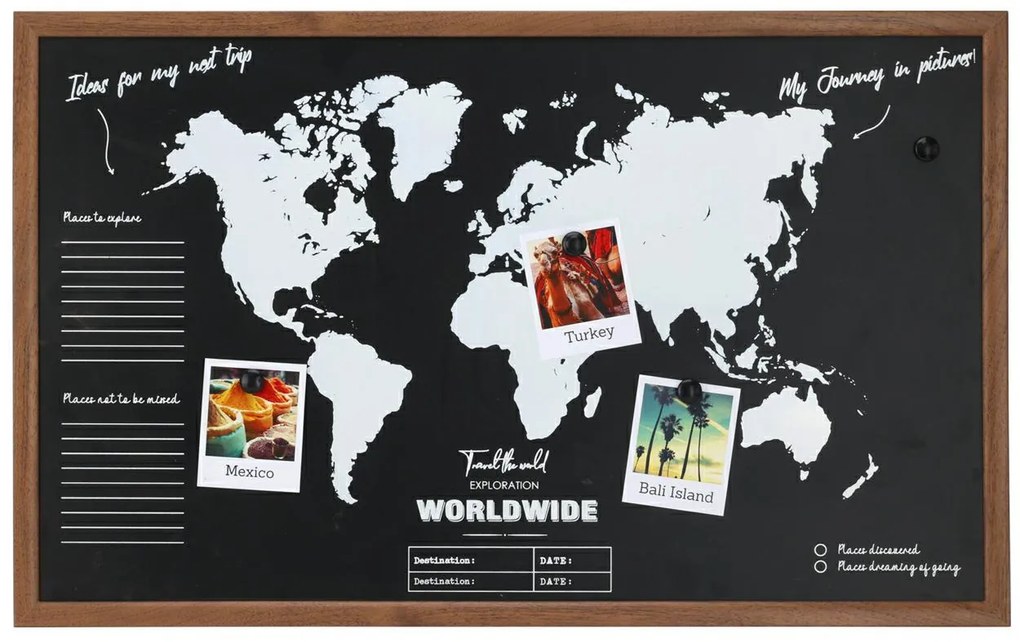 Magnetická tabuľa s mapou World, 78x48 cm