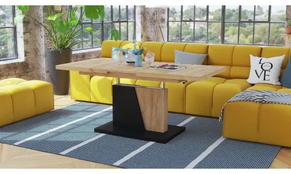 Rozkladací konferenčný/jedálenský stôl s zdvíhacou doskou NINO dub craft/čierna