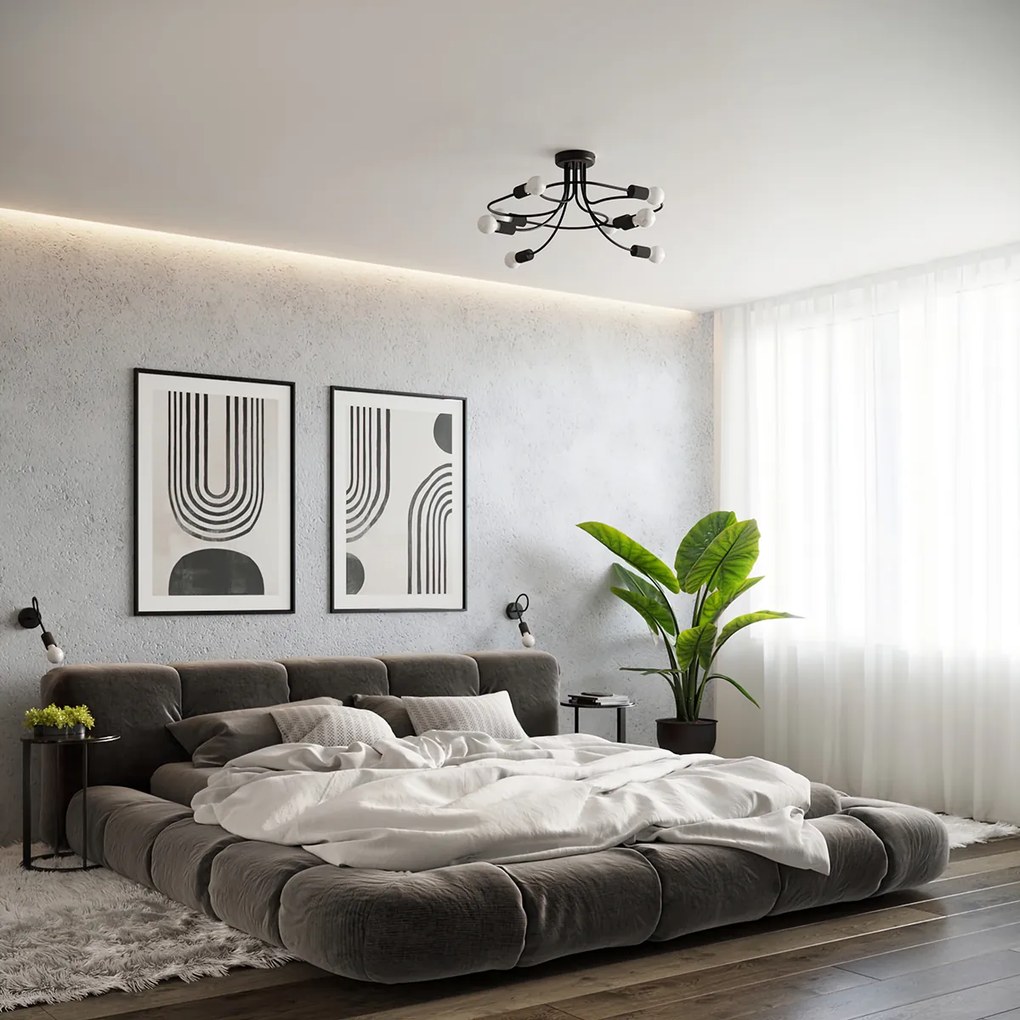 Stropné svietidlo Levar 6, čierne telo svietidla