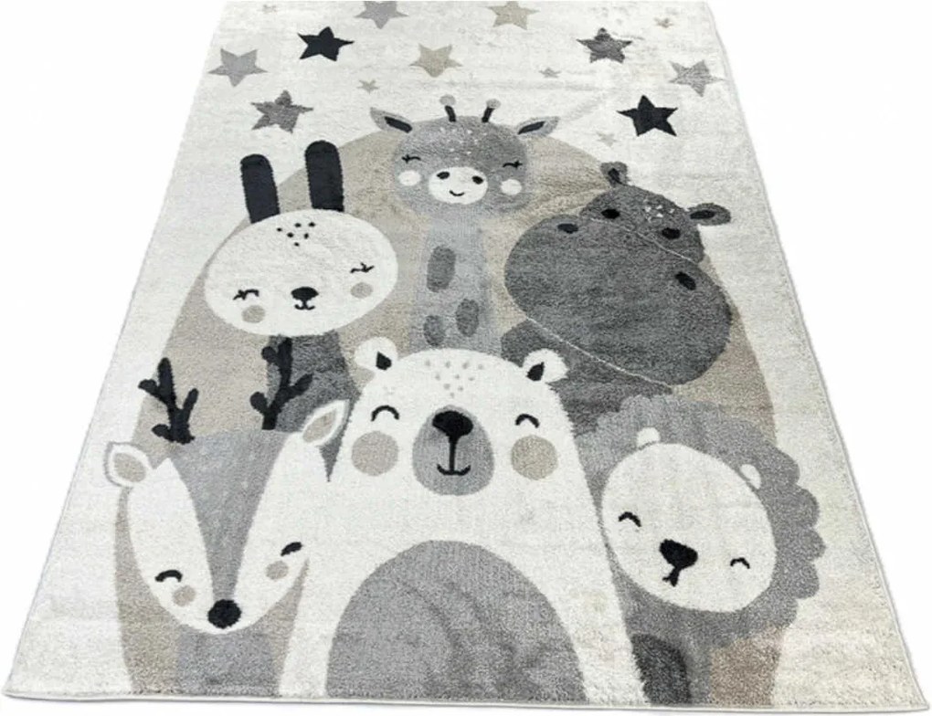 TA Bielo-sivý detský koberec C5637A_74F_37 WHITE / L.GREY ANIMAL so zvieratkami a hviezdičkami Rozmer: 120x170 cm