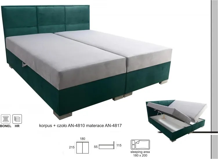 Čalúnená posteľ Kvadrat II, 200x180, zelená / šedá (an 4810/4817)