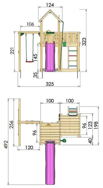 Ihrisko Jungle Mansion so šmykľavkou a modulom 1-Swing Frame 2.0