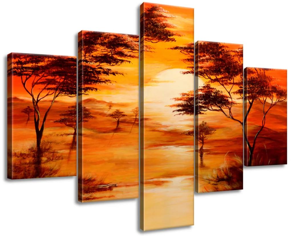 Gario Ručne maľovaný obraz Západ slnka - 5 dielny Rozmery: 100 x 70 cm