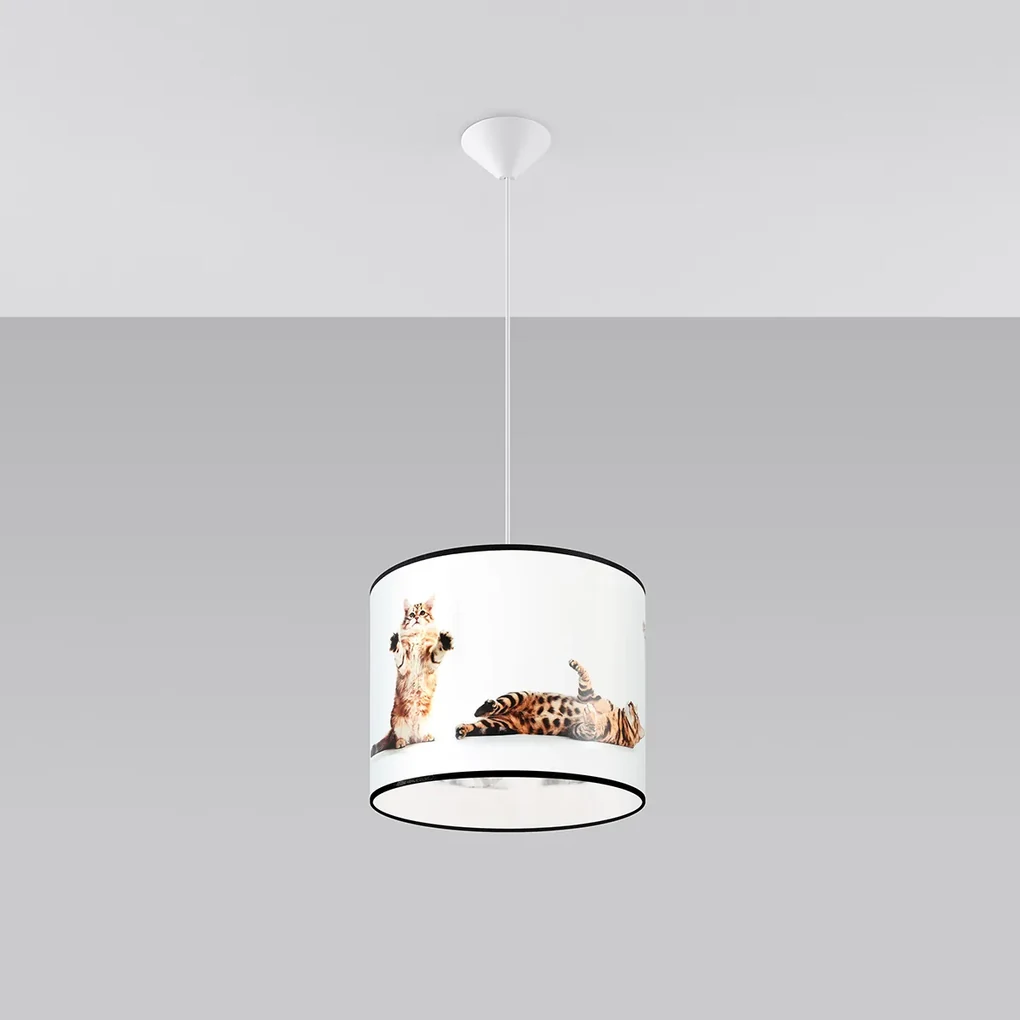 Detské závesné svietidlo Kitty, 1x plastové tienidlo so vzorom, (fi 30 cm)