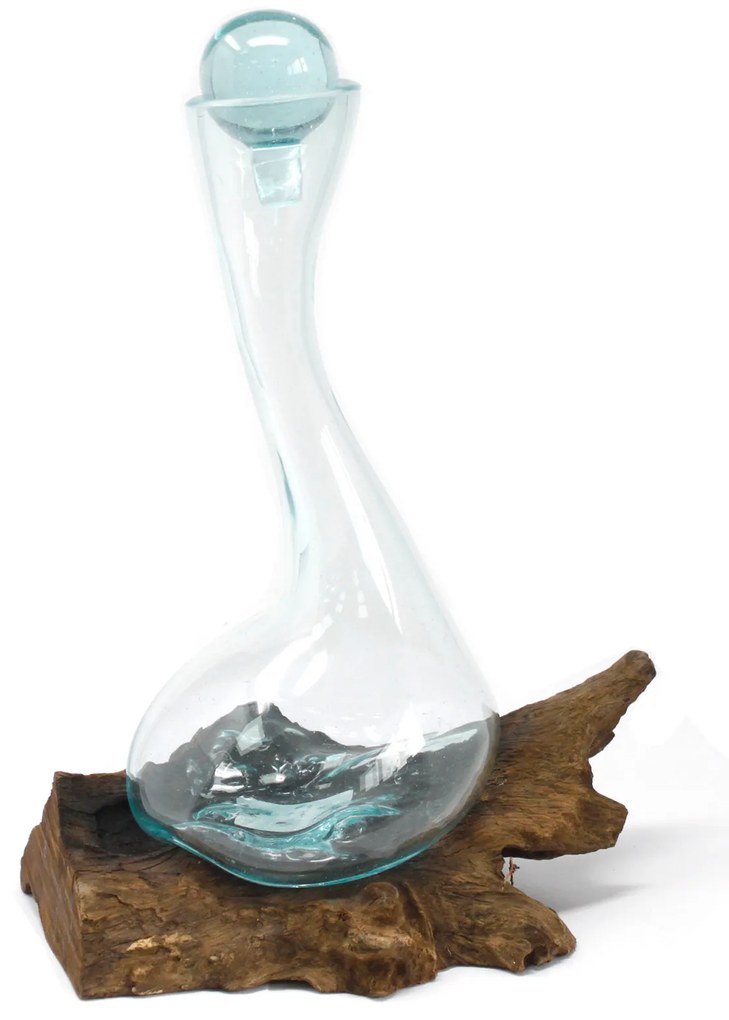 Roztavené sklo na dreve - Karafa na víno