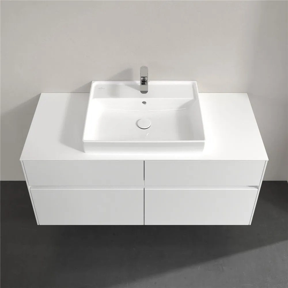 VILLEROY &amp; BOCH Collaro závesná skrinka pod umývadlo na dosku (umývadlo v strede), 4 zásuvky, s LED osvetlením, 1200 x 500 x 548 mm, Glossy White, C081B0DH