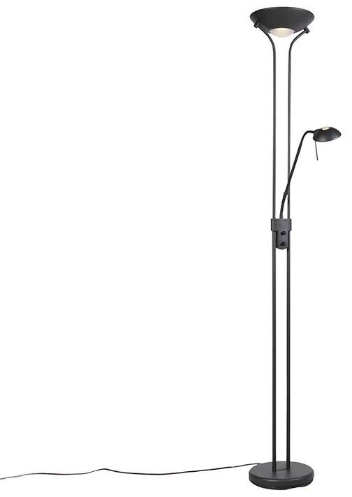 Stojacia lampa čierna s lampou na čítanie vrátane LED a stmievača - Diva 2