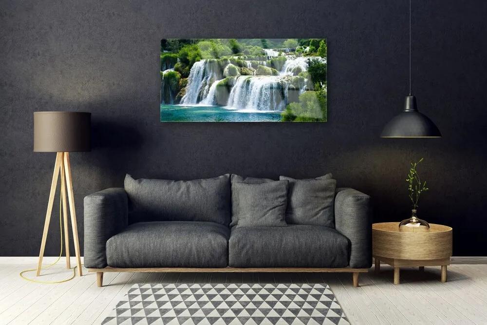 Obraz na skle Vodopád príroda 120x60 cm