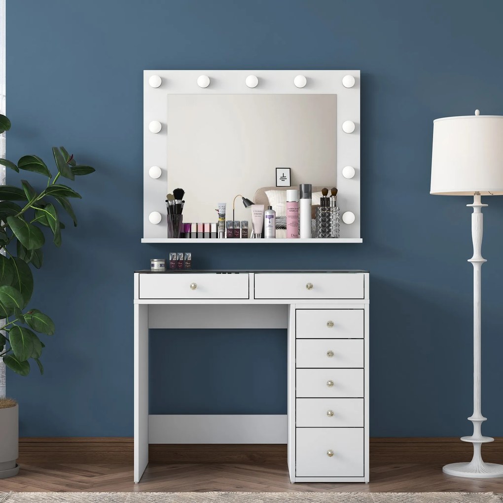 Toaletný stolík Melissa 03 s LED zrkadlom biely/čirý