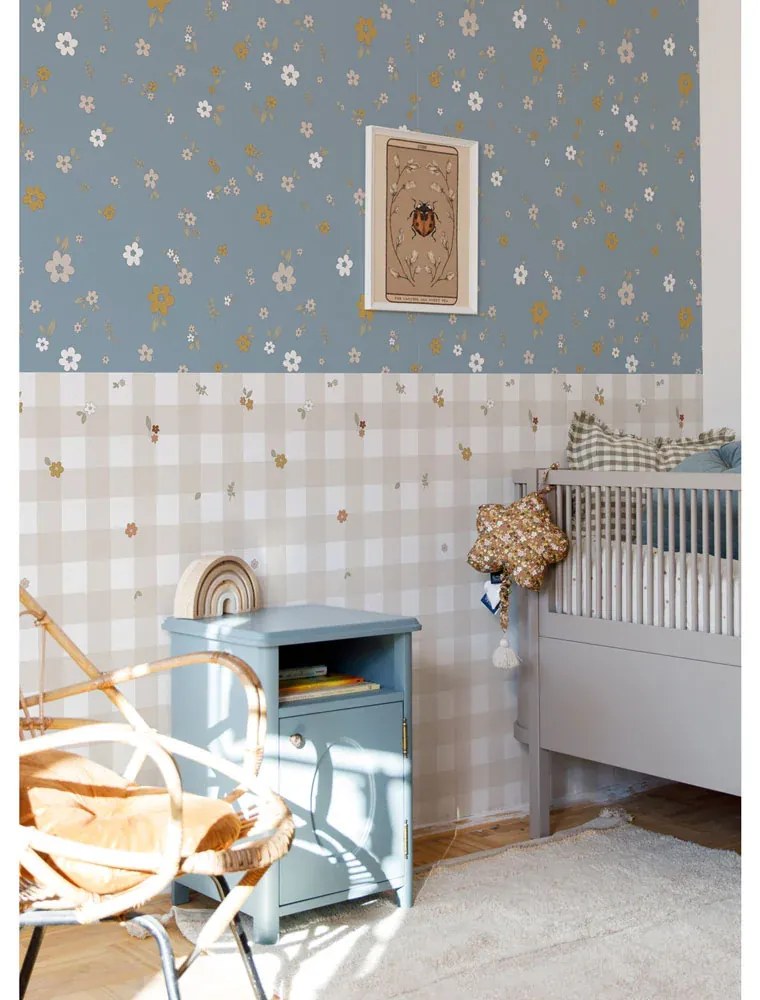 Tapeta boho kocky modrá 280x50 cm